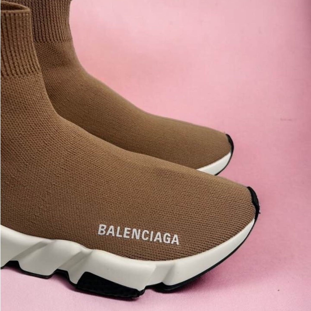Balenciaga Speed Trainers Tan Brown White Sneaker Women Size 6 Runner Platform - Picture 2 of 12